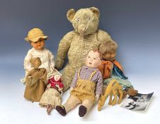 Teddy Bear and Early to Mid 20th Century Dolls, etc. Lot comprises a box containing an attractive