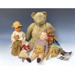 Teddy Bear and Early to Mid 20th Century Dolls, etc. Lot comprises a box containing an attractive