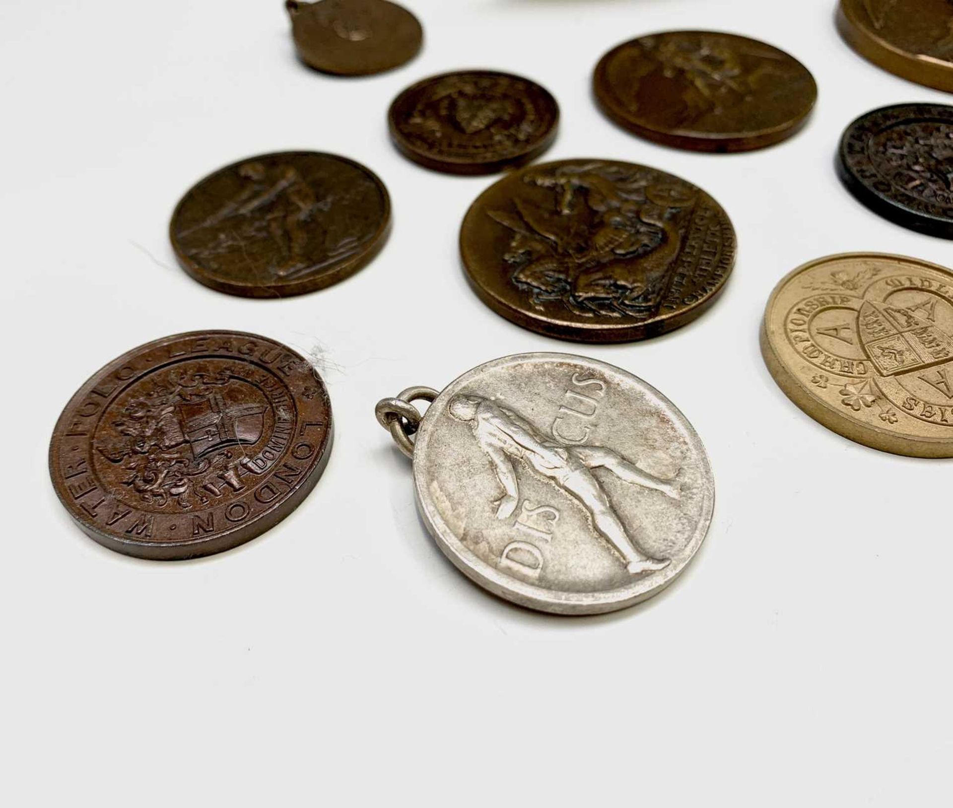 Sports Prize Medals - Approx. 25 bronze and white metal medals/medallions, many military related. - Image 3 of 14