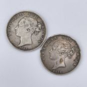 Great Britain Young head Queen Victoria Halfcrown - Select Examples (x2) Comprises: 1845 (small mark