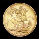 Great Britain Gold Sovereign 1879 George & Dragon Melbourne mint mark. Note: Melbourne mint mark