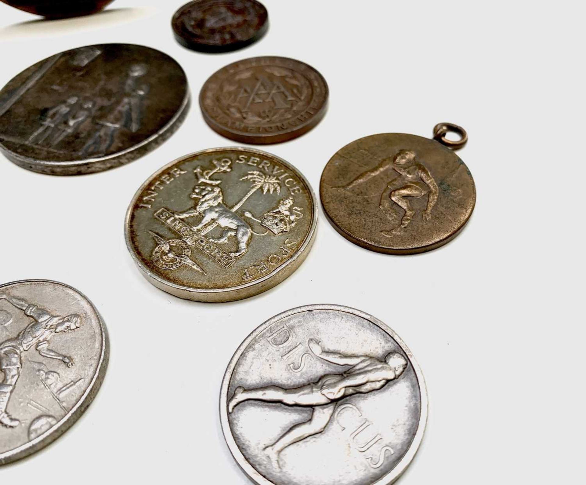 Sports Prize Medals - Approx. 25 bronze and white metal medals/medallions, many military related. - Image 4 of 14