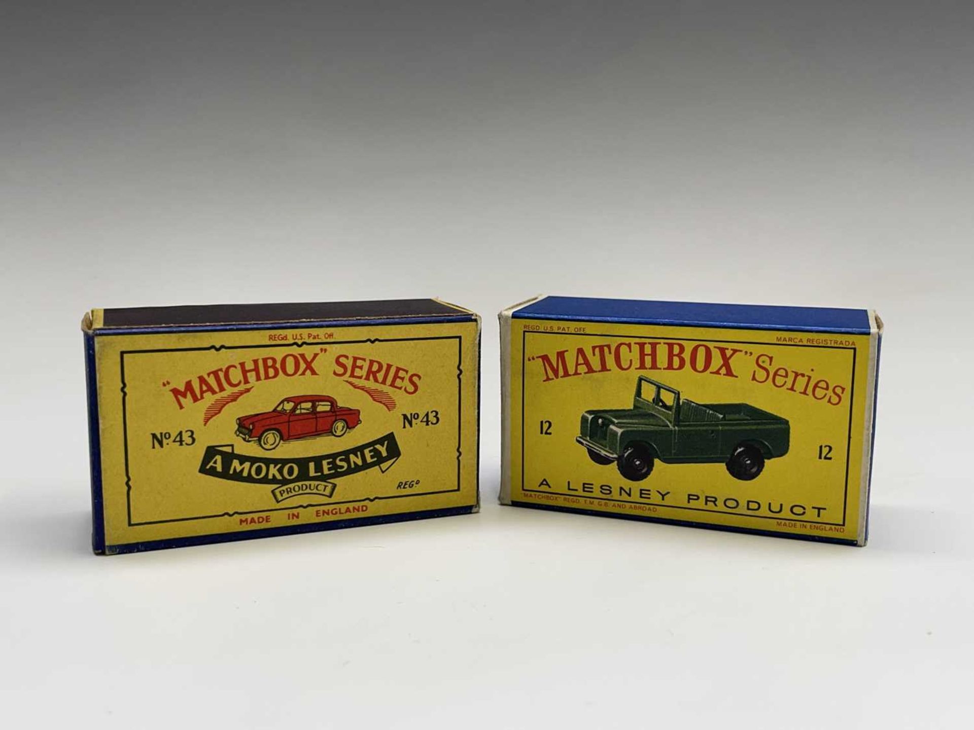 Lesney - Matchbox Toys nos 12 and 43. Land Rover Series II, B.P.W, rounded axles, mint boxed. - Image 5 of 5