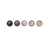 1 1/2 d Silver Coins 1835-1862 (x5) Comprising William IV: 1835, Queen Victoria: 1839, 1843 (x2),