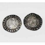 Elizabeth I, Sixpences x 2 1573 worn; 1574 worn, slight creasing. Condition: please request a