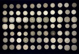 Switzerland. Lot comprises 82 0.835 silver and other coinage 1850's to 1980's coins as follows: