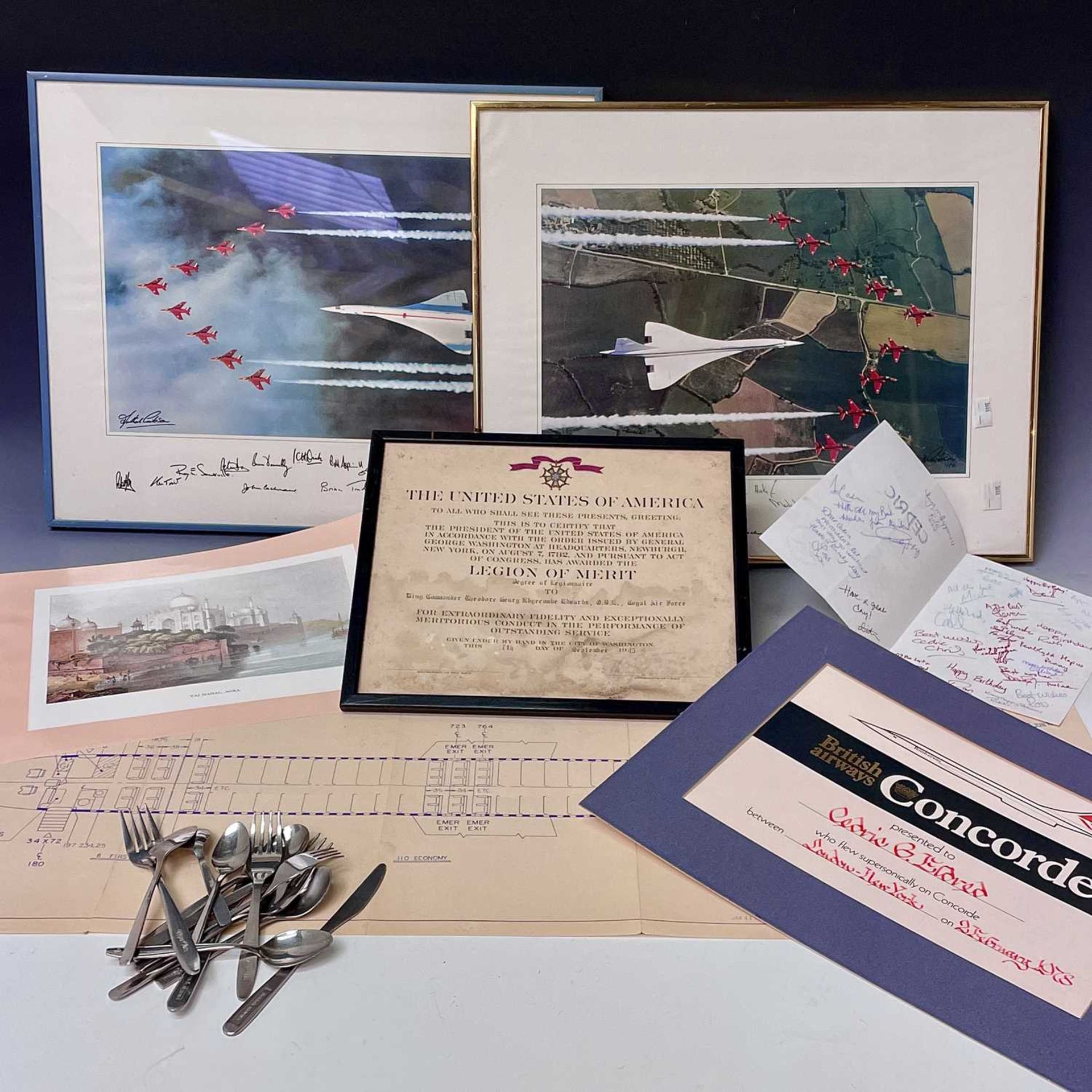 Transport Aviation - Concorde / Red Arrows, etc Interest. Lot comprises two 20" x 16" framed and