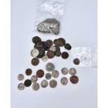 Roman and other early coins plus metal detector finds. A bag containing 17 probably facsimile silver