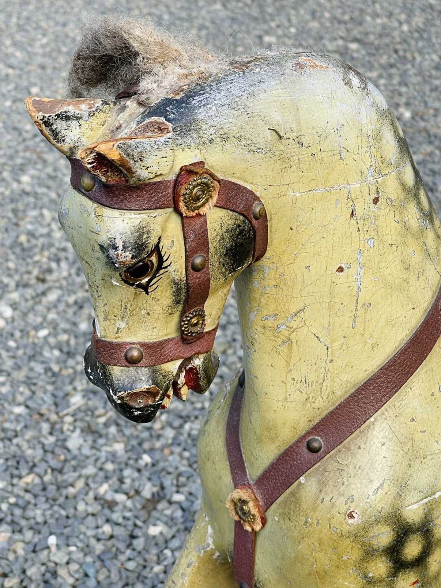 Child's wooden rocking horse. An early 20th century wooden horse with leather attachments - length - Image 6 of 13