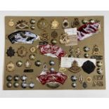 Australian Regiments. A display card containing cap badges, collar dogs, shoulder titles and