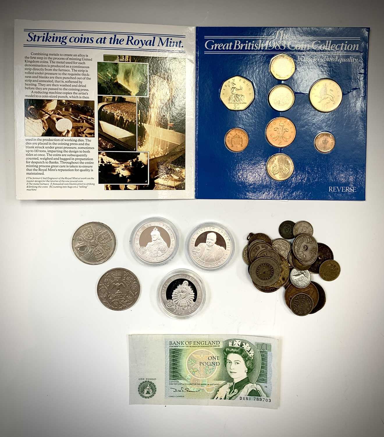G.B. and World Coinage. Box containing 3 x 2006 proof £5 coins Jersey...