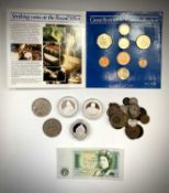 G.B. and World Coinage. Box containing 3 x 2006 proof £5 coins Jersey, Guernsey and Alderney, U.S.