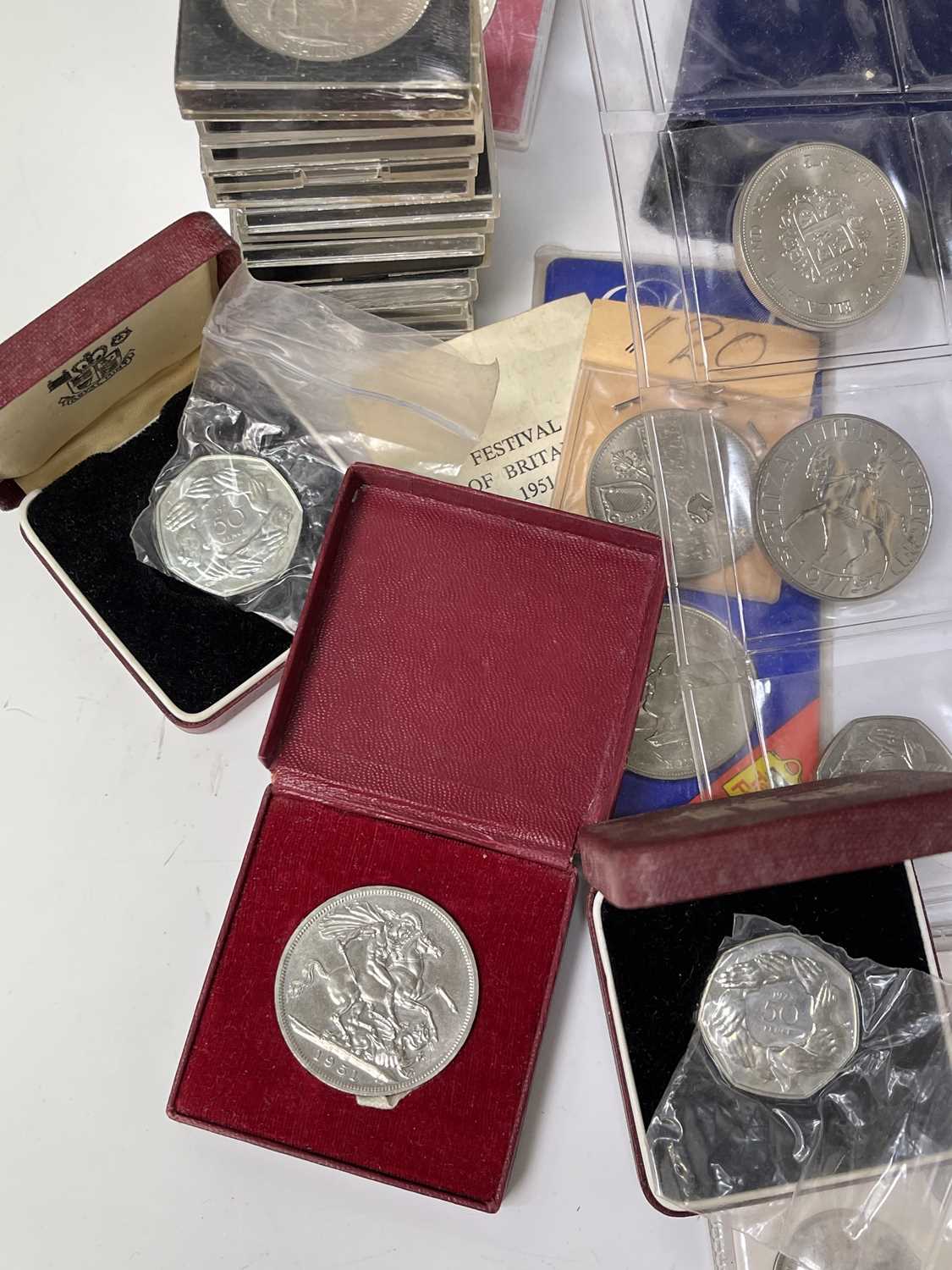 Modern UK Coinage. Box containing a quantity of modern crowns from 1951, various year sets including - Image 6 of 9