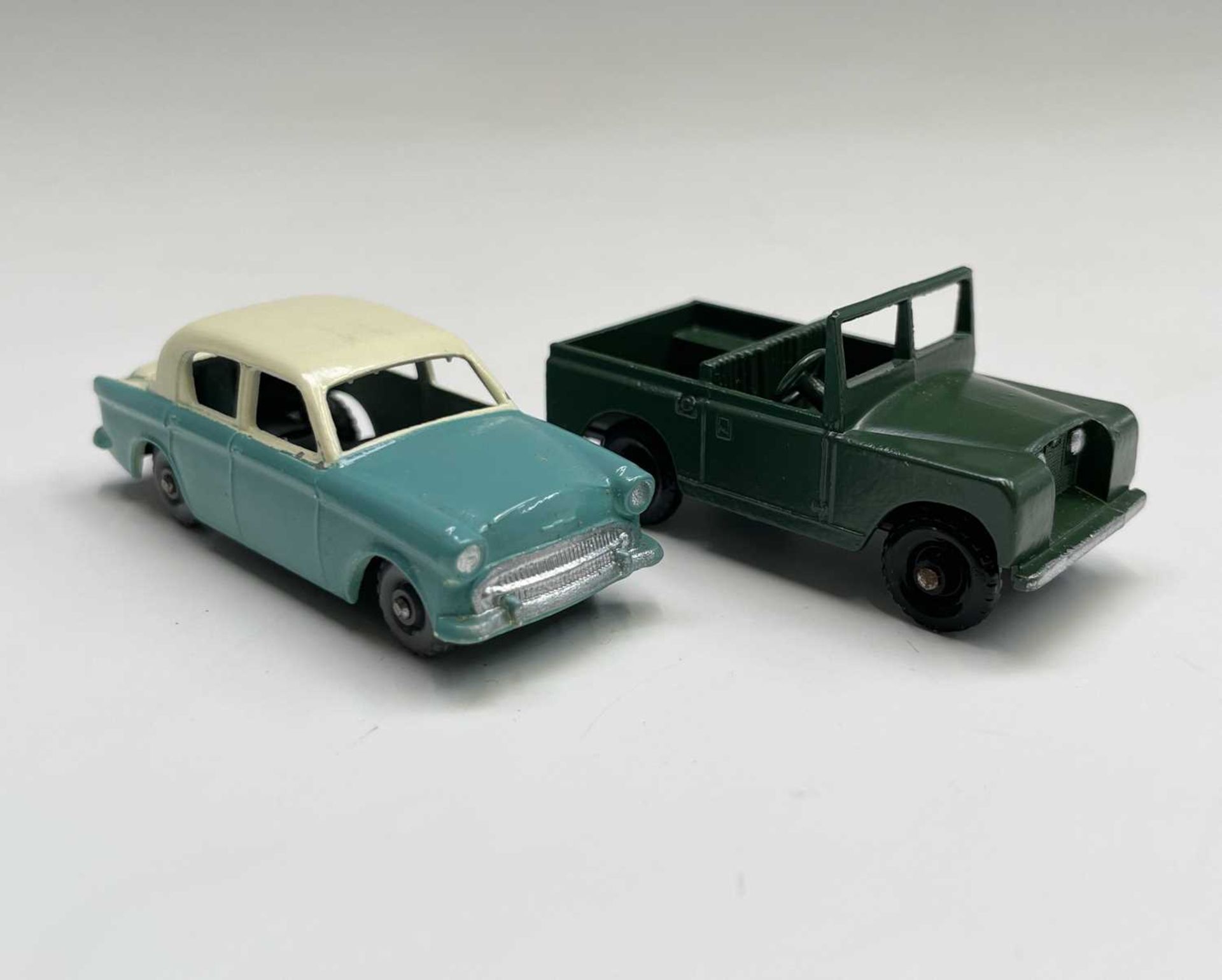 Lesney - Matchbox Toys nos 12 and 43. Land Rover Series II, B.P.W, rounded axles, mint boxed. - Image 4 of 5