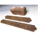 Railways - Railwayana Cast Iron Lineside Signs (x2), Cast Iron Gradient Arm and a GWR Brick. Lot