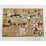 Lancers, Queens Dragoon Guards, etc. A display card containing cap badges, collar dogs, shoulder