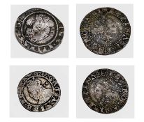 Elizabeth I mixed lot of 4 coins. Comprising - Penny 1578-9, mm Greek Cross, F; Three half-pence