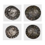 Elizabeth I mixed lot of 4 coins. Comprising - Penny 1578-9, mm Greek Cross, F; Three half-pence