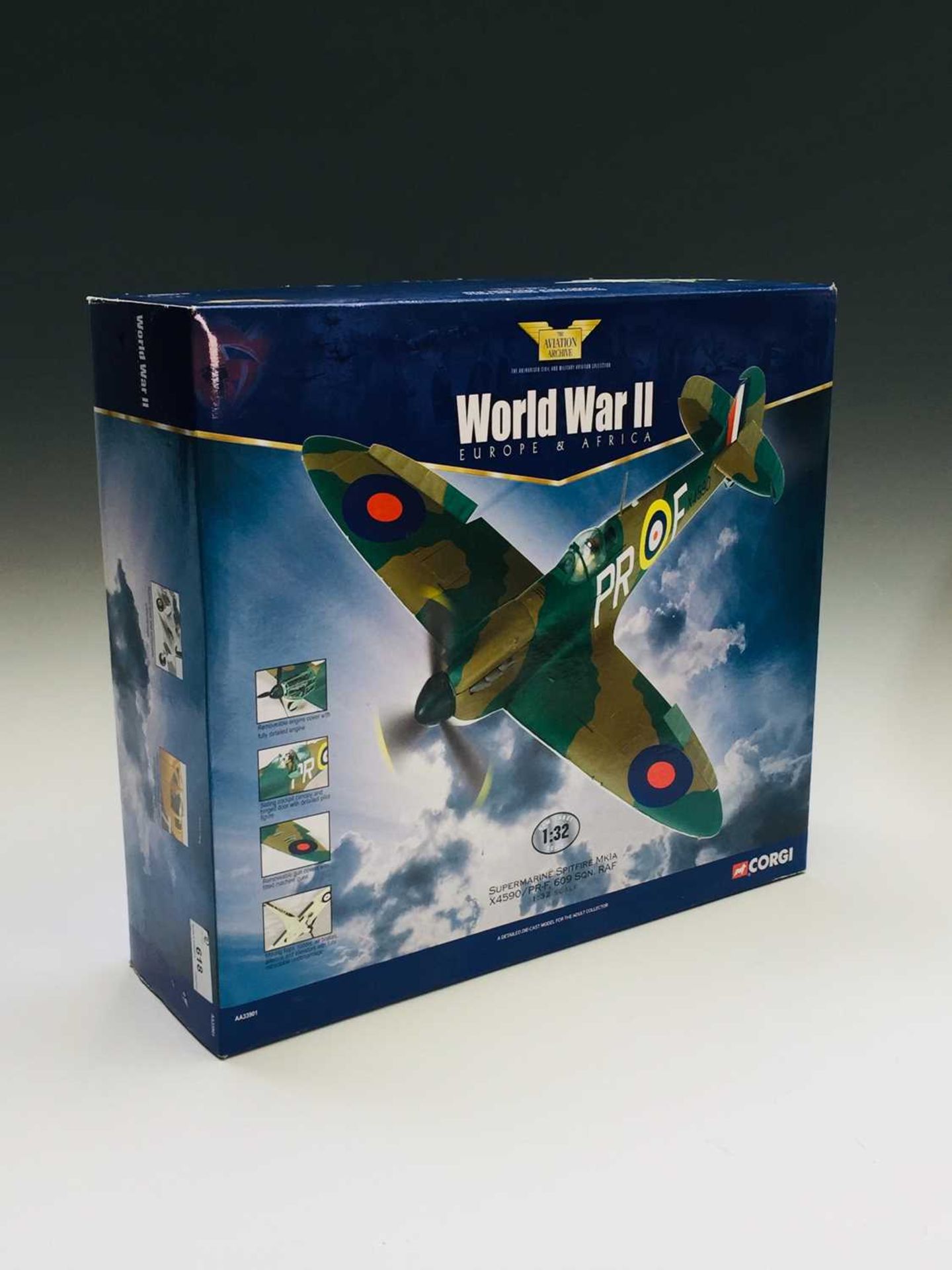 Corgi Aviation Archive Die Cast Aeroplane - Supermarine Spitfire MK1A X4590/PR-F, 609 SQN. RAF (ref.