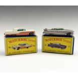 Lesney - Matchbox Toys nos 27 and 75. Cadillac Sedan, metalic lilac body, pink roof, black base, S.