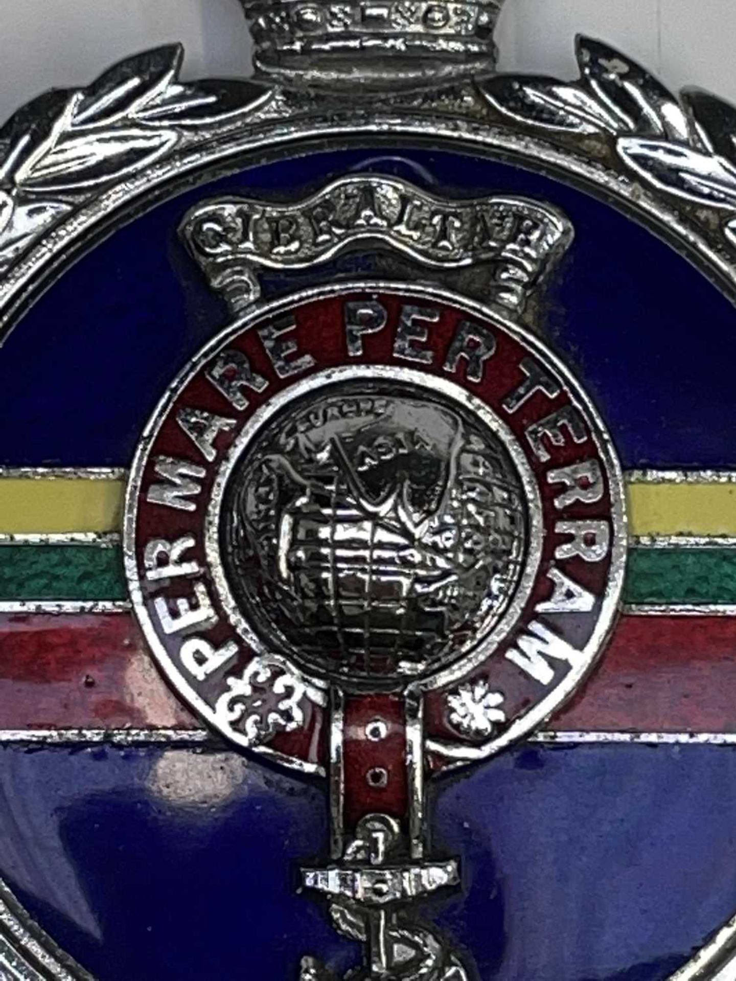 Royal Marines Car Badge. A Yorkshire Tea tin containing: A Royal Marines Car Badge by J R Gaunt in - Image 2 of 3