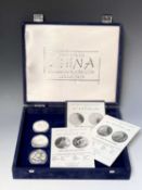 China - Panda Silver Coins. 10 yuan x 3 - 1990, 1991 and 1992. All contained in blue presentation