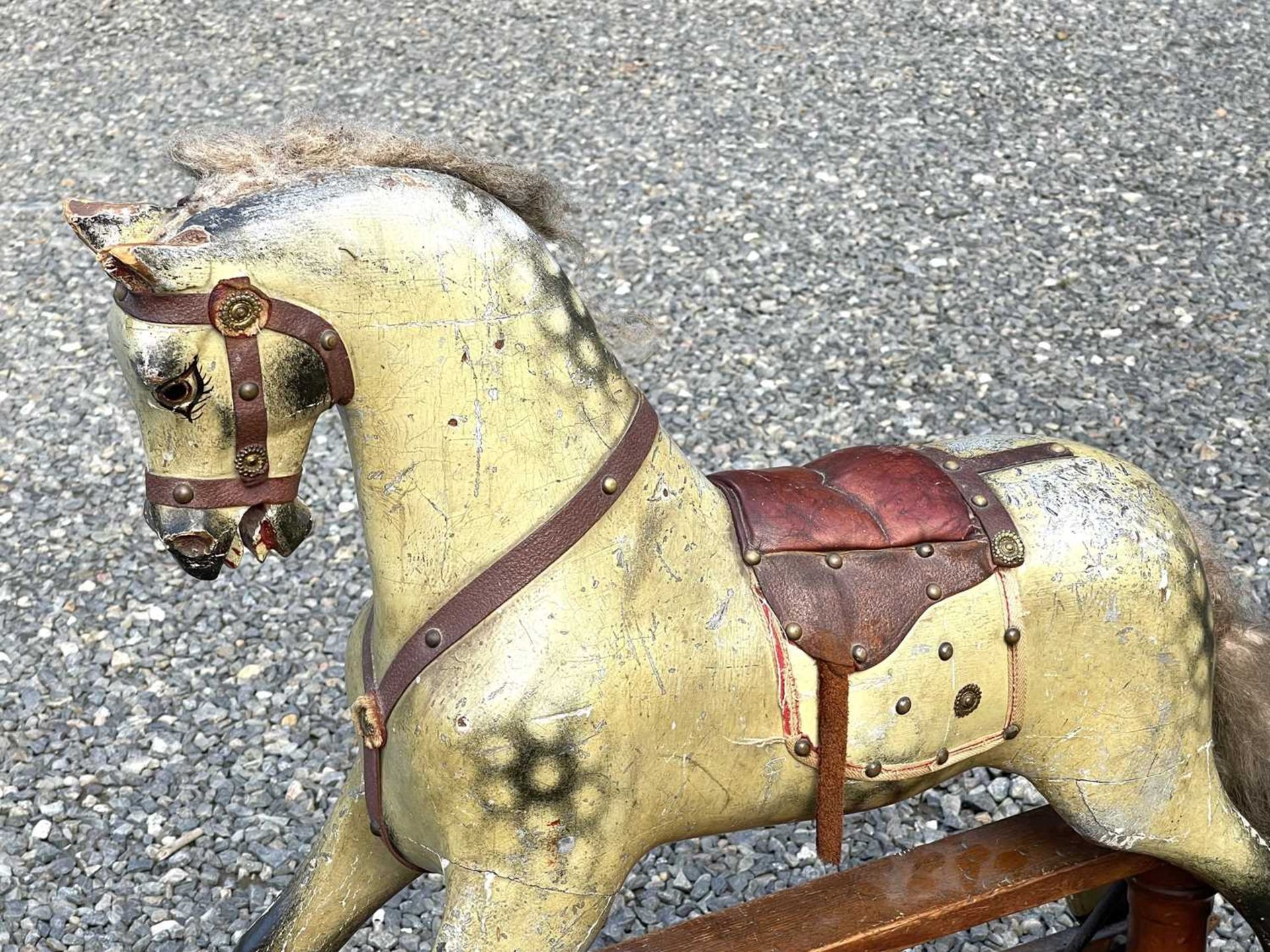 Child's wooden rocking horse. An early 20th century wooden horse with leather attachments - length - Image 9 of 13