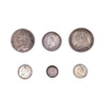 Great Britain etc, silver coins Lot comprises Queen Victoria Crown x 2 (1889, 1893), a Halfcrown (