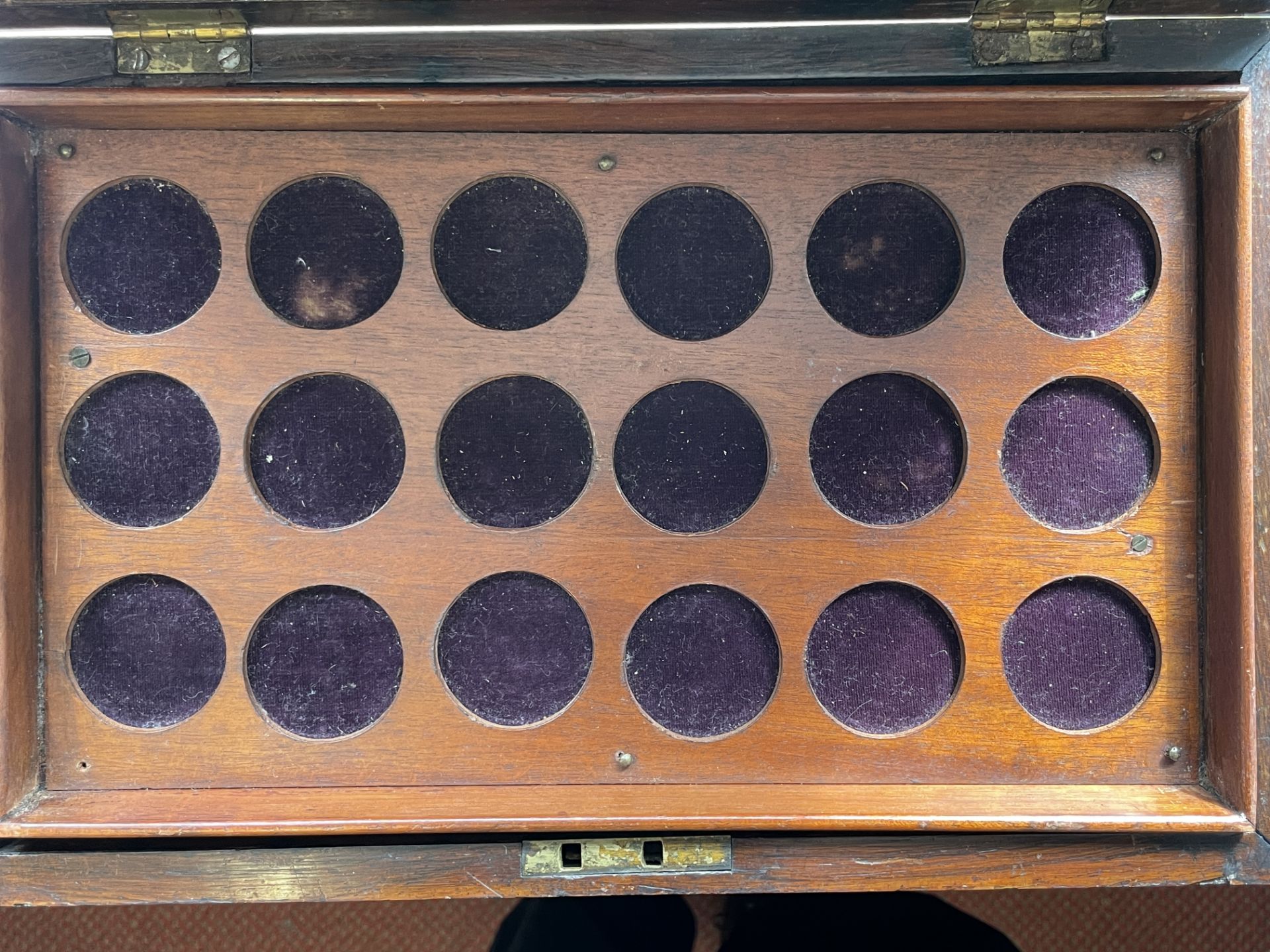 Victorian Brass Bound and Brass inlaid 3 tier wooden Coin Medallion Cabinet. An attractive cabinet - Image 5 of 22