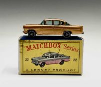 Lesney - Matchbox Toy no 22. Vauxhall Cresta, gold body S.P.W. mint boxed - box has some staining on