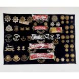 11th - 15th Foot. A display card containing cap badges, collar dogs, shoulder titles and buttons.