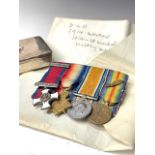 Miniature Medal Group and Silver Inscribed Snuff Box. Lot consists of D.S.O. World War 1914-15