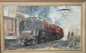 Railways - Original artwork by Devon Artist R.J. Revill. A large (40" x 25") framed oil on canvas