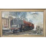 Railways - Original artwork by Devon Artist R.J. Revill. A large (40" x 25") framed oil on canvas