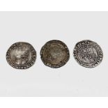James I, Sixpences x 3. 1606 F, m.m Escallop; 1606 F, m.m possibly Rose; 1622 F, m.m Rose.