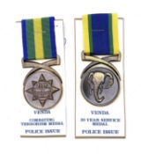 South Africa / South Africa Homelands. Comprising: 1) Bronze 20 years Venda Police medal for