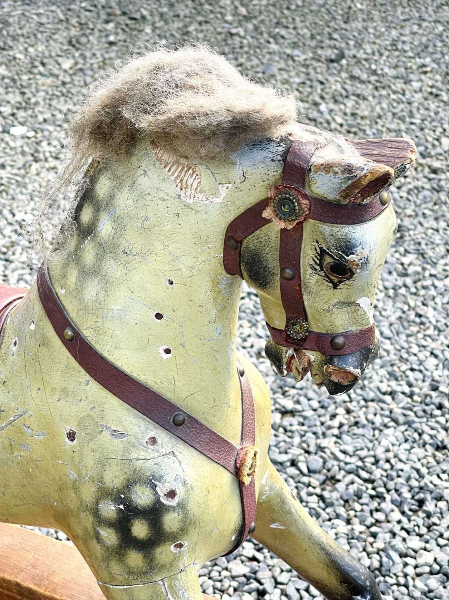 Child's wooden rocking horse. An early 20th century wooden horse with leather attachments - length - Image 5 of 13