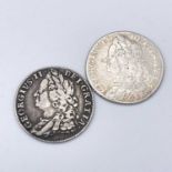 George II Shillings x 2. 1747 Roses F-VF, 1758 Plain F. Condition: please request a condition report