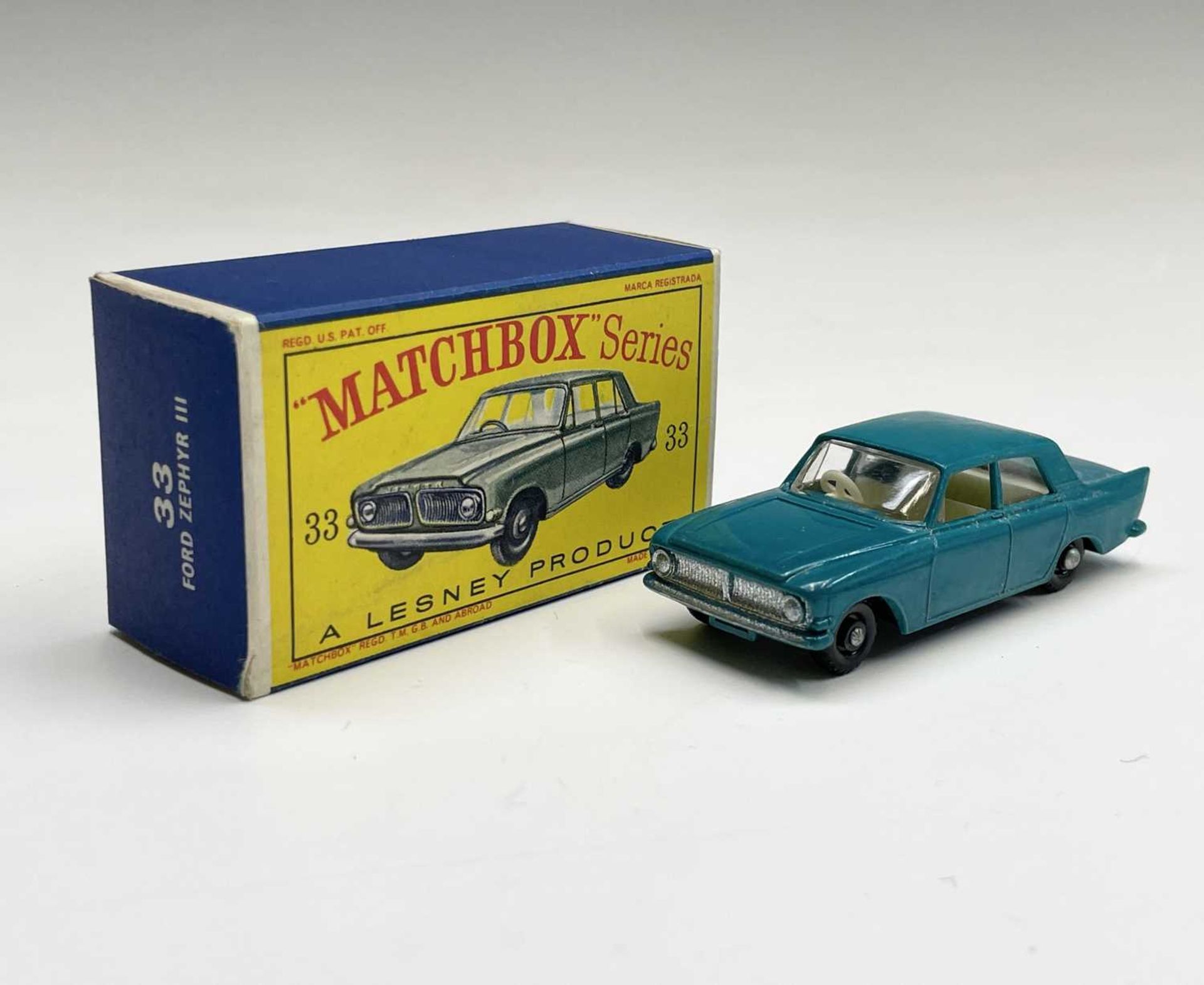 Lesney - Matchbox Toys nos 7, 33 and 45. Ford Anglia, light blue, S.P.W, mint boxed. Ford Zephyr, - Image 3 of 9