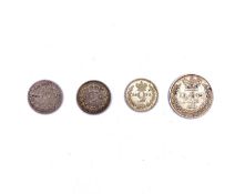 Silver Maundy Money Queen Victoria 2d: 1838 (x2), 1896; 4d: 1847. (Total 4 coins). Condition: please