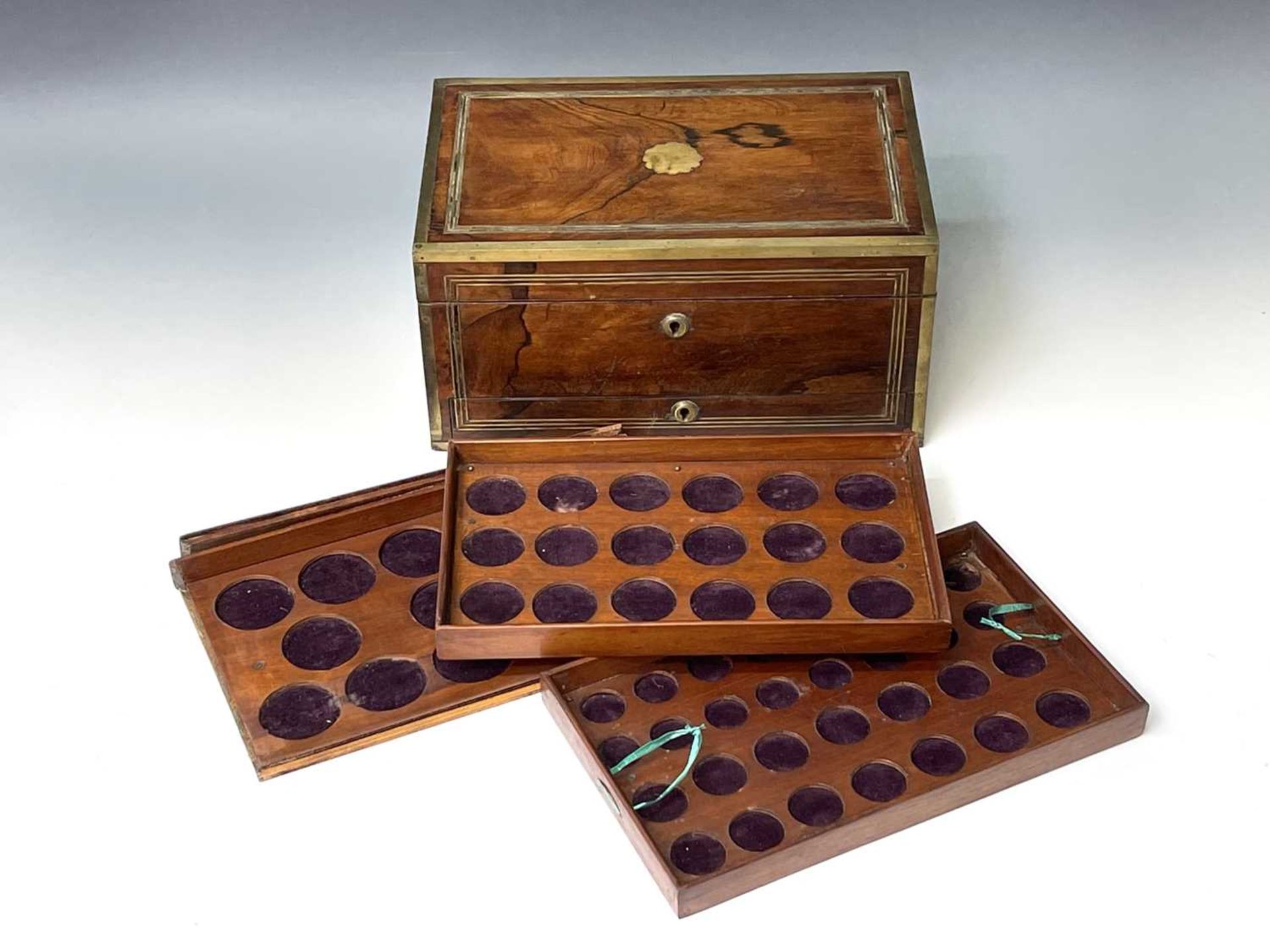 Victorian Brass Bound and Brass inlaid 3 tier wooden Coin Medallion Cabinet. An attractive cabinet - Image 2 of 22