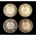 Great Britain Silver 6d Queen Victoria - Select examples 1872 - 79. 1872 (Die 4) NVF, 1874 (Die