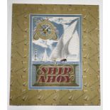 "Ship Ahoy" Boxed Board Game with six painted lead yachts, playing cards, board and compass type