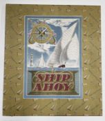 "Ship Ahoy" Boxed Board Game with six painted lead yachts, playing cards, board and compass type