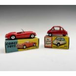 Corgi Toys. 233 Heinkel in red, mint boxed, 302 M.G.A.Sports Car in red, mint boxed. Condition: