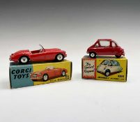 Corgi Toys. 233 Heinkel in red, mint boxed, 302 M.G.A.Sports Car in red, mint boxed. Condition: