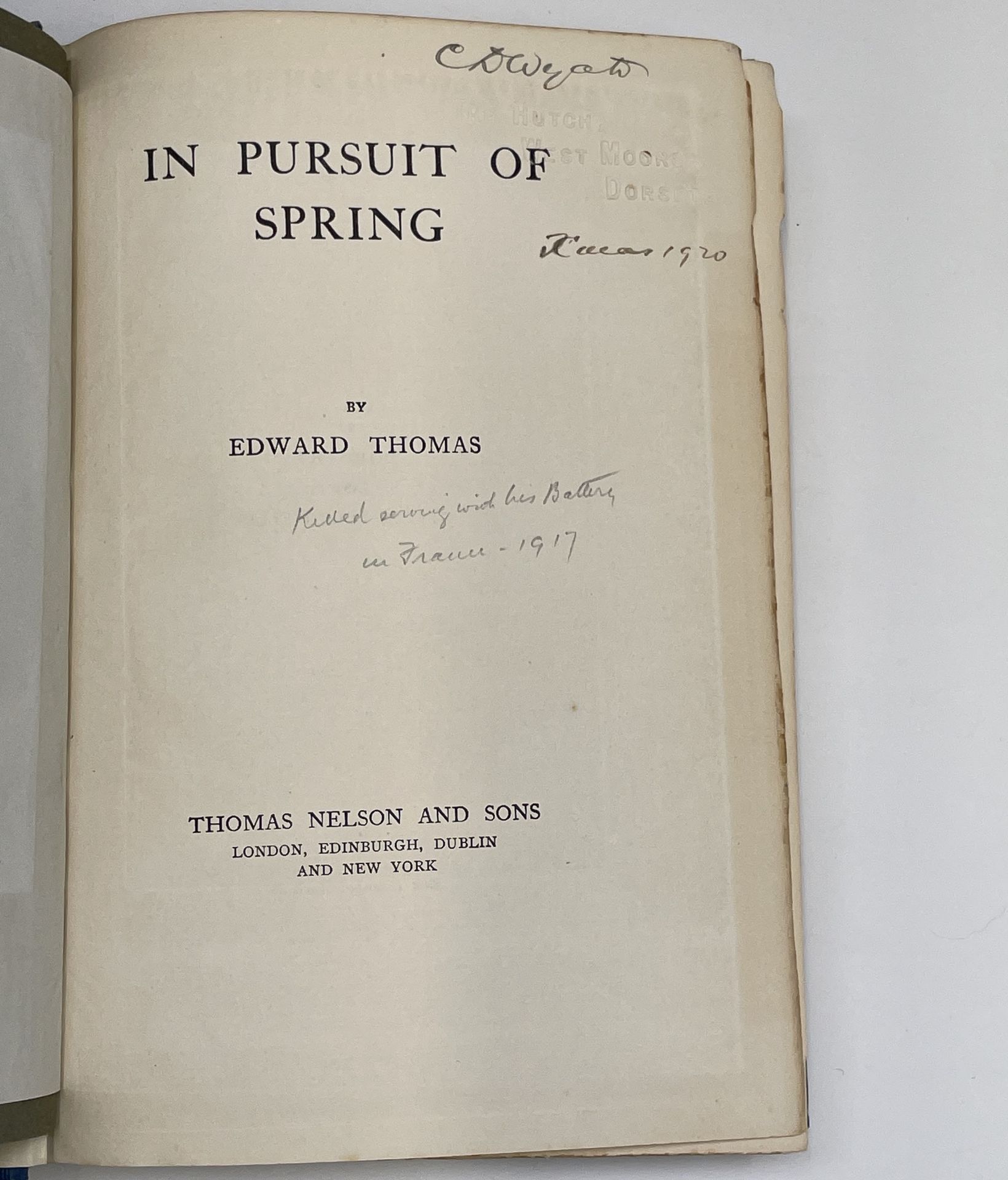 EDAWARD THOMAS. 'In Pursuit of Spring.' First Edition, original cloth, top edge etc gilt, 1914, very - Image 3 of 7