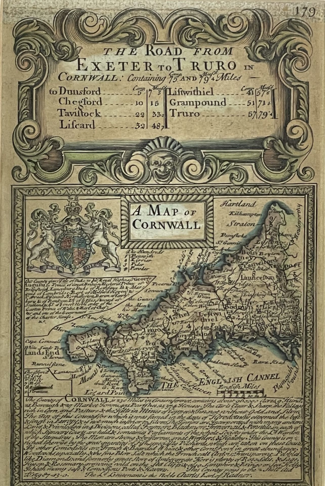 OWEN & BOWEN. 'The Road from Exeter to Truro showing Map of Cornwall.' Partially hand coloured,