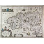 JOANNES JANSSON. 'Duche de Bretaigne.' Hand coloured, engraved map with cartouche sea monsters, some