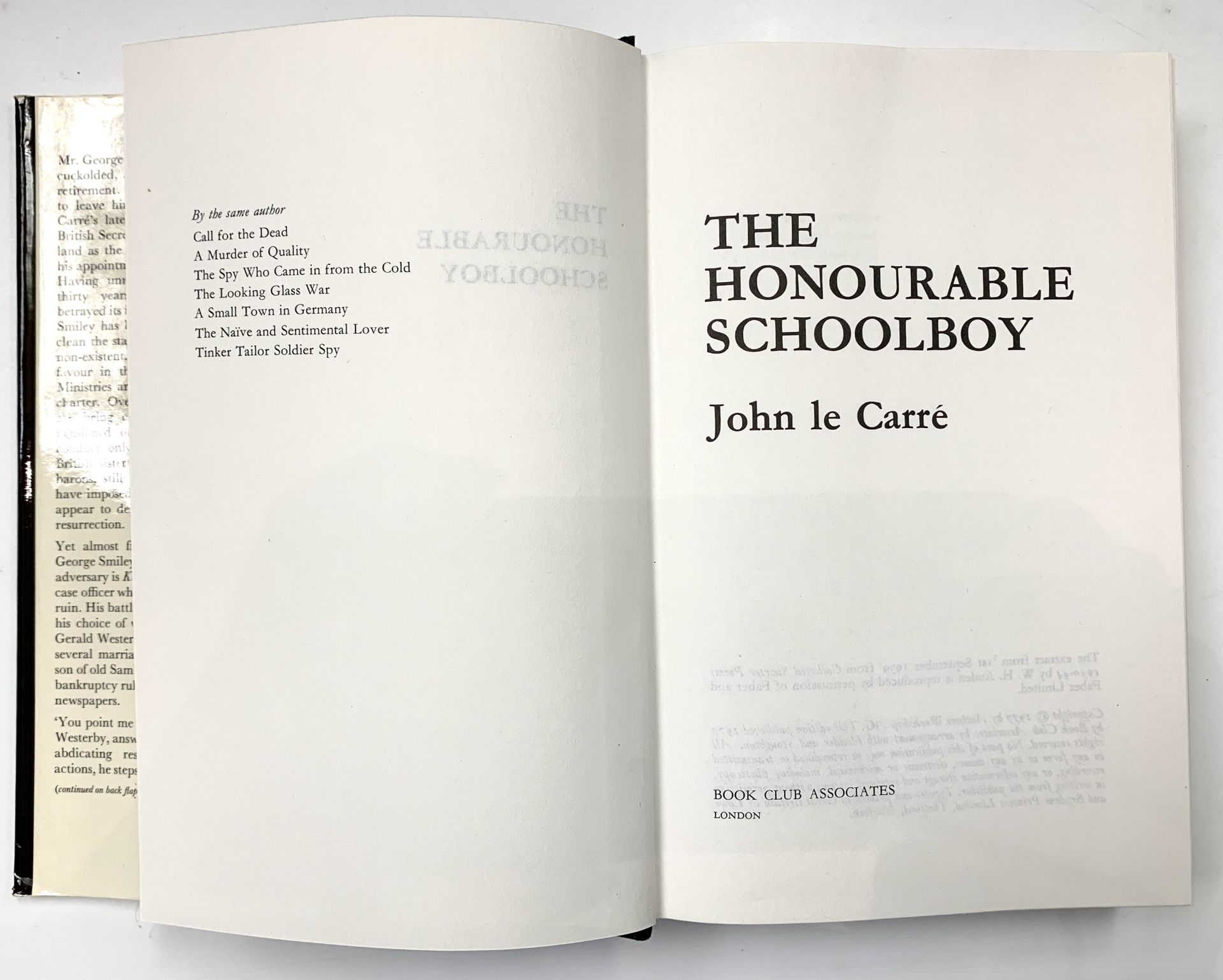 JOHN LE CARRE. 'The Honourable Schoolboy.' First edition, unclipped dj, Book Club Associates, - Image 3 of 3